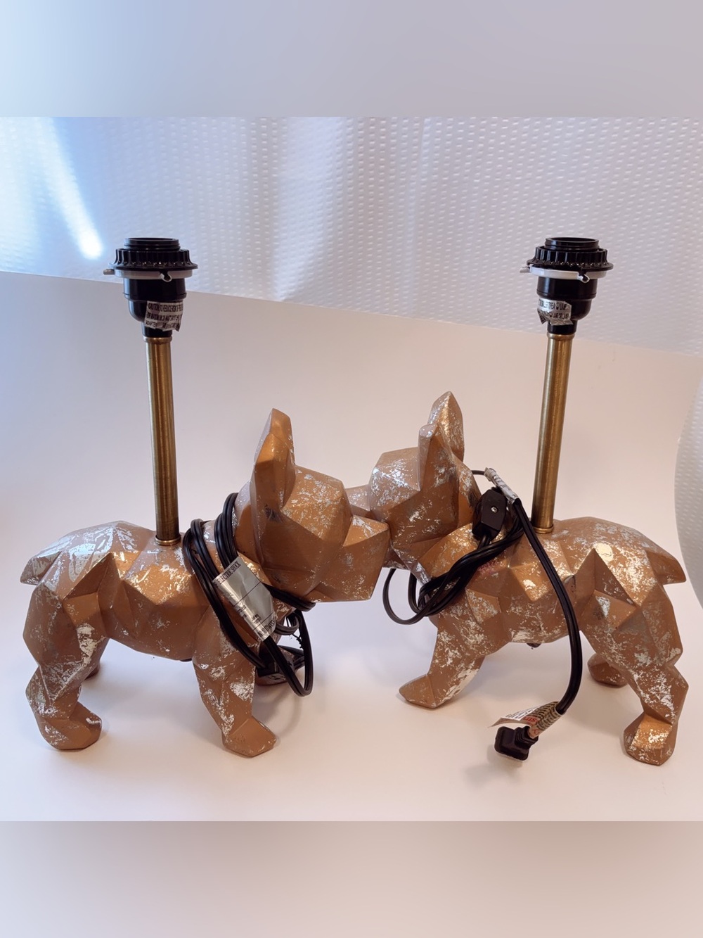 French Bulldog Sculpture Resin Dog Table Lamp Set Copper/Silver